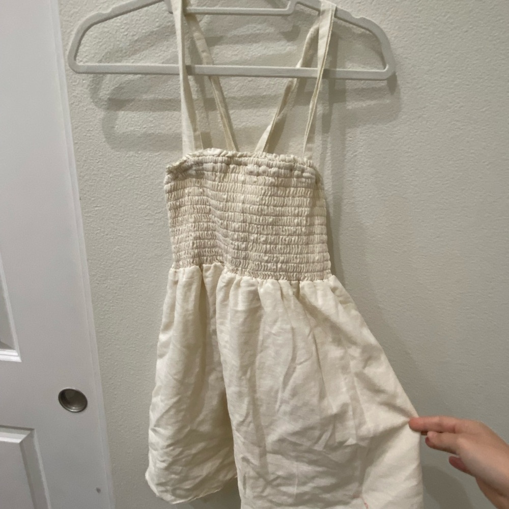 American Eagle Outfitters Cream Smocked Dress with Cross Back